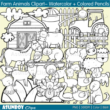 Farm Animals Clip Art - cow, pig, chicken, goat, horse, turkey, sheep ...