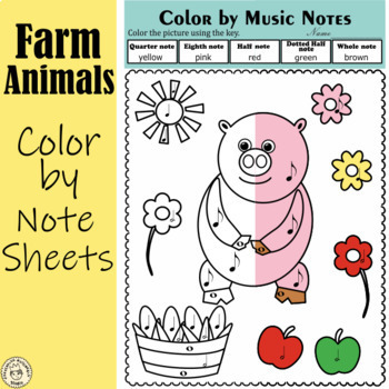 Preview of Farm Animals Color by Rhythm Music Coloring Sheets | Hybrid Learning Music