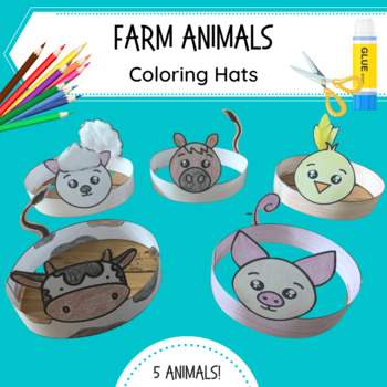 Preview of Farm Animals Coloring Hats