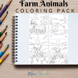 Farm Animals Coloring Pack - 30 Pages - 8.5 x 11 - Kids of