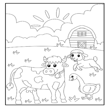 Farm Animals Coloring Page Sheet : Cow,sheep ,duck - Spring Activities PDF
