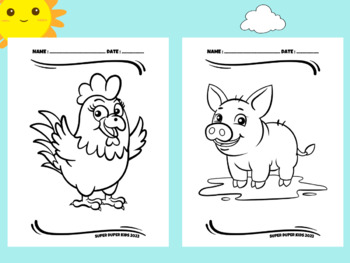 Preview of Farm Animals Coloring Pages - 10 Clear and Big Designs For Kids and Students