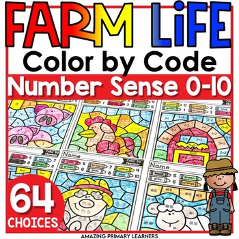 Preview of Farm Animals Coloring Pages Math Color by Number Color by Code 