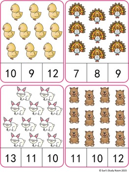Farm Animals Count and Clip Cards (Numbers 1-20) by Sue's Study Room