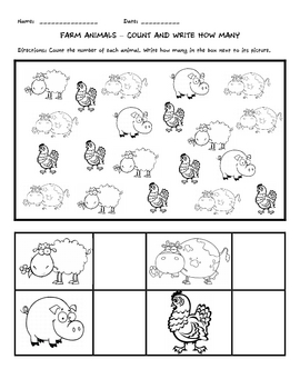 Farm Animals - Count and Write How Many by Callie Redden | TpT