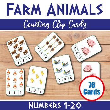 Preview of Farm Animals Counting Clip Cards (76 Cards), Numbers 1-20