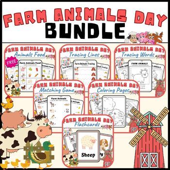 Preview of Farm Animals Day BUNDLE  Activities / April Worksheets Activities