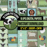 Farm Animals Digital Paper - 10 Printable Vegan Craft Patterns