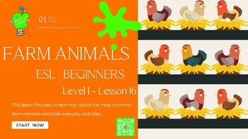 Preview of Farm Animals / ESL PDF LESSON / Level I / Lesson 16 - (easy no-prep lesson)