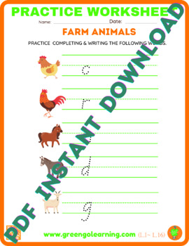 Preview of Farm Animals / ESL PRACTICE WORKSHEET / Level I / Lesson 16 - (easy assessment)