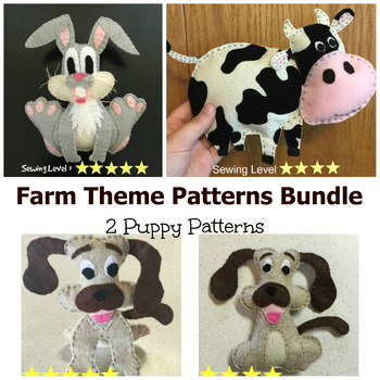 Preview of 3 Farm Animals Felt Hand Sewing Patterns Bundle