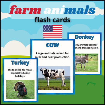 Preview of Farm Animals Flash Cards,English Fun Fucts, Posters, Printables, Real Pictures.