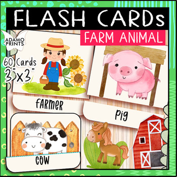 Preview of Farm Animals Flash Cards Montessori Materials Preschool Matching