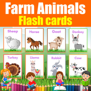 Farm Animals Flash cards. Printable Posters for kids to learn Animal ...