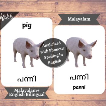 Farm Animals - MALAYALAM English Bilingual Flash Cards | Pet Animals | 27  Cards