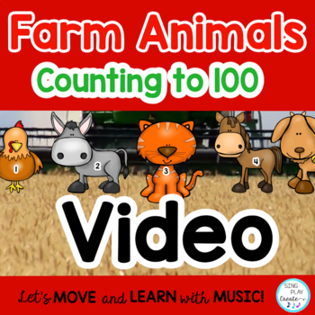 Preview of Farm Animals Math Count to 100 Activities: 1-100 Google Slides, Video