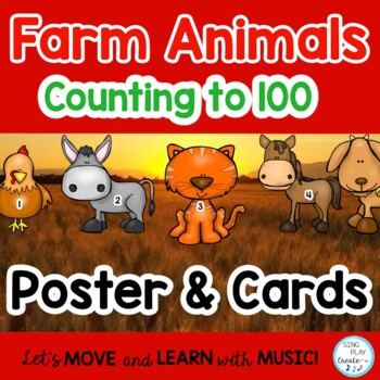Preview of Farm Animals Math Count to 100 Posters and Flash Cards