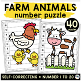 Farm Animals Math Number Puzzles 1-20