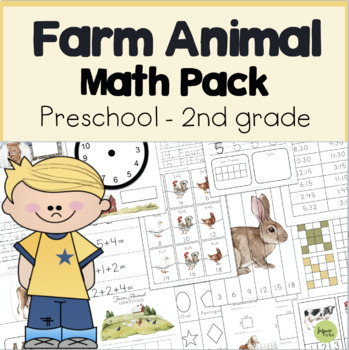 Preview of Farm Animals Math Pack, Prek-2nd, Farm Activities, Math Activities