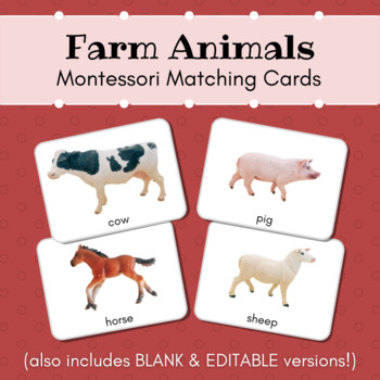 Preview of Farm Animals Montessori Matching Cards (Schleich Figurines) **EDITABLE**