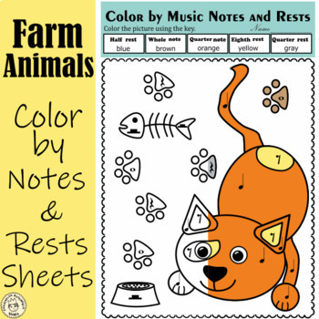 Preview of Farm Animals Music Coloring Pages | Notes & Rests Worksheets for Hybrid Learning