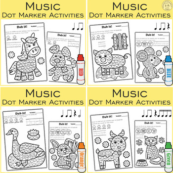Preview of Farm Animals Music Rhythm Dot Marker Activities Bundle