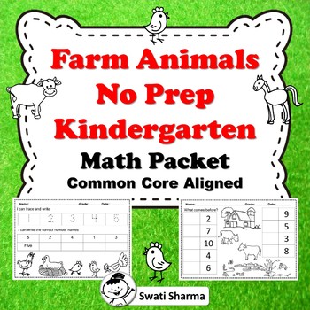 Preview of Farm Animals No Prep Kindergarten Math Packet, Distance Learning