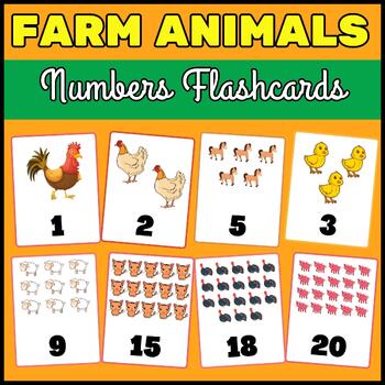 Preview of April Farm Animals Day Numbers Flashcards - Counting Cards for kindergarten