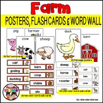 Preview of Farm Animals POSTERS, FLASH CARDS AND WORD WALL CARDS