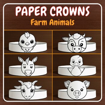 Preview of Farm Animals Paper Crowns Printable Headband Coloring Craft Activity for kids 2