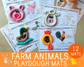 Preview of Farm Animals Playdough Mats, Play Doh, Fine Motor Skills, Tracing Practice