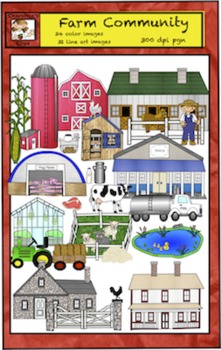 Preview of Farm Animals Clip Art with Produce and Buildings from Charlotte's Clips