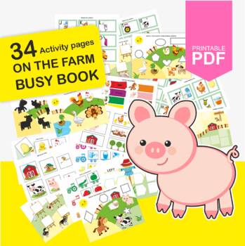 Preview of Farm Animals Toddler Busy Book Printable, Learning binder, Homeschool Activity