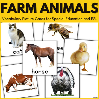 Preview of Farm Animals Picture Cards Autism Speech Therapy ESL Vocabulary Special Ed