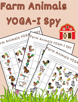 Preview of Farm Animals Yoga I Spy, Movement, PT, OT, Brain breaks, centers, PE