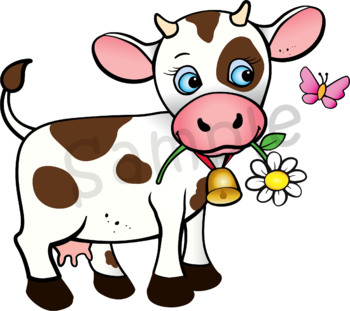 Farm Animals (with background scenery) - B/W & Color clipart illustration.