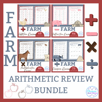 Preview of Farm Arithmetic Review Worksheets Bundle