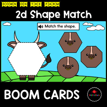 Preview of Farm | Bull 2D Shape Matching Boom Cards™