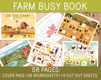 Preview of Farm Busy Book - Farm Animals - Farm Worksheets - Learning Binder - 58 Pages
