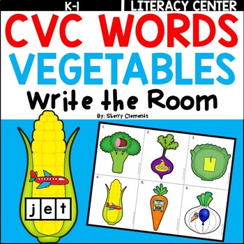 Preview of Farm CVC Words | Vegetables | Garden | Write the Room | Literacy Center
