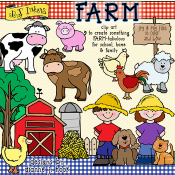 Preview of Farm Clip Art - Kids and Barnyard Animals by DJ Inkers