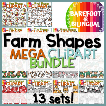 Preview of Farm Clipart 2D Shapes Mega Bundle - Farm Animals Clipart - Shape Clipart