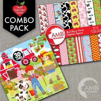 Preview of Farm Clipart and Digital Papers Combo Bundle, {Best Teacher Tools} AMB-1699