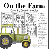 Farm Color By Code K-2 Worksheets - Sight Words, Add to 10