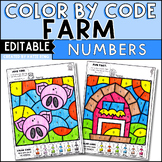 Farm Color by Number Recognition Worksheets Editable