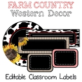 Editable Farm Country Western Classroom Labels