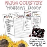 Farm Country Western Meet the Teacher Letter, Supply List 