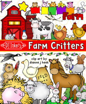 Preview of Farm Critters Clip Art - Animals and Barnyard Fun by DJ Inkers