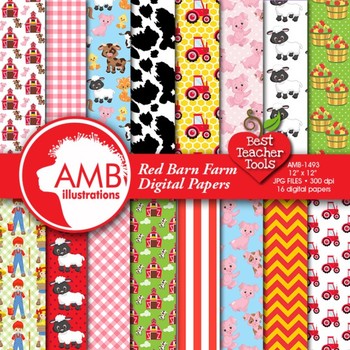 Preview of Farm Digital Papers in Bright Colors, {Best Teacher Tools} AMB-1493