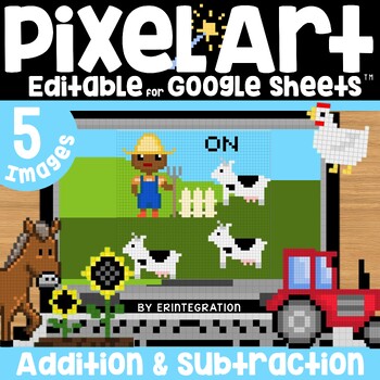 Preview of Pixel Art Math Addition and Subtraction Magic Reveal Farm Theme